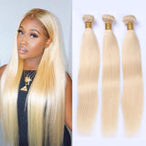 613 Blonde Color Straight Virgin Human Hair 4 Bundles With Lace Closure