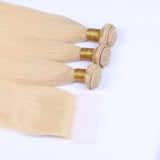 Color 613 Blonde Straight Hair 3 Bundles with 4*4 Lace Closure 100% Human Virgin Hair