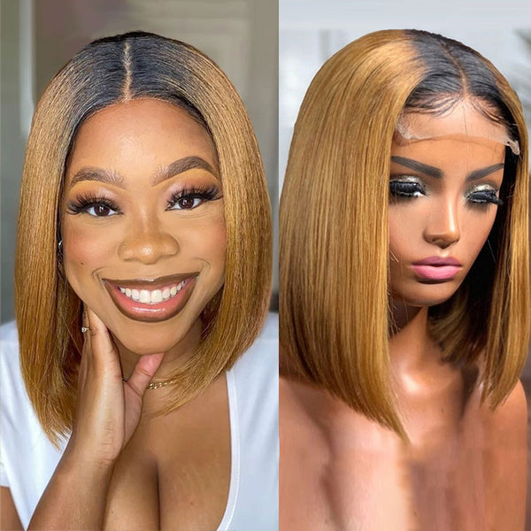 Ombre Short Bob #1b/30 Brazilian Remy Ombre Brown 1b/30 Bob Wig Human Hair Glueless Short Straight  main image 3