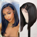 VRBest Lace Front Human Hair Bob Wigs With Side Part Asymmetric Straight Short Wigs