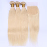 Color 613 Blonde Straight Hair 3 Bundles with 4*4 Lace Closure 100% Human Virgin Hair