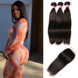 VRBest Indian Virgin Human Hair Straight 3 Bundles With 4x4 Lace Closure