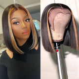 VRBest P1b/30 Straight Short Bob Wigs With Highlights Streaks In Lace Front Wigs