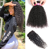 VRBest 3 Pieces Virgin Malaysian Curly Human Hair Bundles With 4x4 Lace Closure