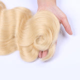 613 Blonde Color Body Wave Virgin Human Hair 4 Bundles With Lace Closure