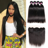 VRBest Brazilian Virgin Hair Straight 4 Bundles With 13x4 Lace Frontal Closure