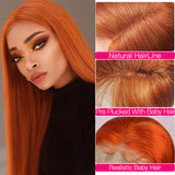 350#Orange Lace Front Human Hair Wigs