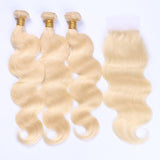 613 Blonde Color Body Wave Virgin Human Hair 4 Bundles With Lace Closure