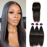 VRBest Virgin Brazilian Straight Human Hair 3 Bundles With 4x4 Closure