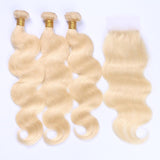 613 Blonde Body Wave Hair 3 Bundles with 4*4 Lace Closure 100% Human Virgin Hair