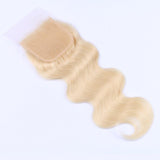 613 Blonde Body Wave Hair 3 Bundles with 4*4 Lace Closure 100% Human Virgin Hair