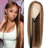 VRBest Straight Highlight Wigs Human Hair Lace Front Wigs With Highlights P4/27