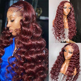 Burgundy  Lace Front  Human Hair Wigs 