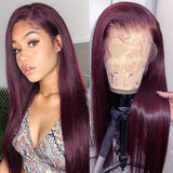 VRBest Burgundy 13x4 Lace Front Wigs Straight Colored Human Hair Wigs
