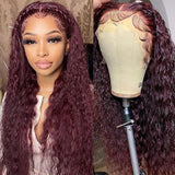 VRBest Burgundy Water Wave 13x4 Lace Front Human Hair Wigs Wet and Wavy Wigs
