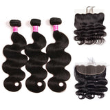 VRBest 3 Pieces Brazilian Virgin Hair Body Wave Bundles With 13x4 Lace Frontal Closure