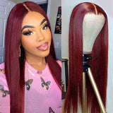 VRBest 99J Burgundy Straight Hair Colored T-Part Lace Wigs