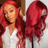 VRBest Red Body Wave Hair Colored T-Part Lace Wigs