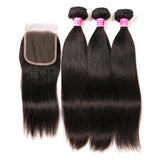 VRBest Virgin Brazilian Straight Human Hair 3 Bundles With 4x4 Closure