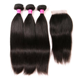 VRBest Indian Virgin Human Hair Straight 3 Bundles With 4x4 Lace Closure
