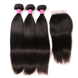 VRBest Virgin Brazilian Straight Human Hair 3 Bundles With 4x4 Closure