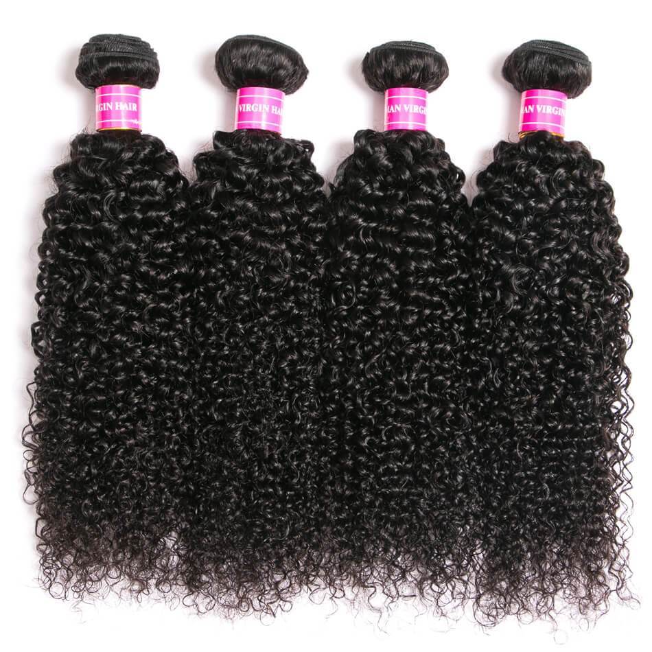 VRBest Brazilian Curly Virgin Human Hair 4 Bundles With 4x4 Lace Closure
