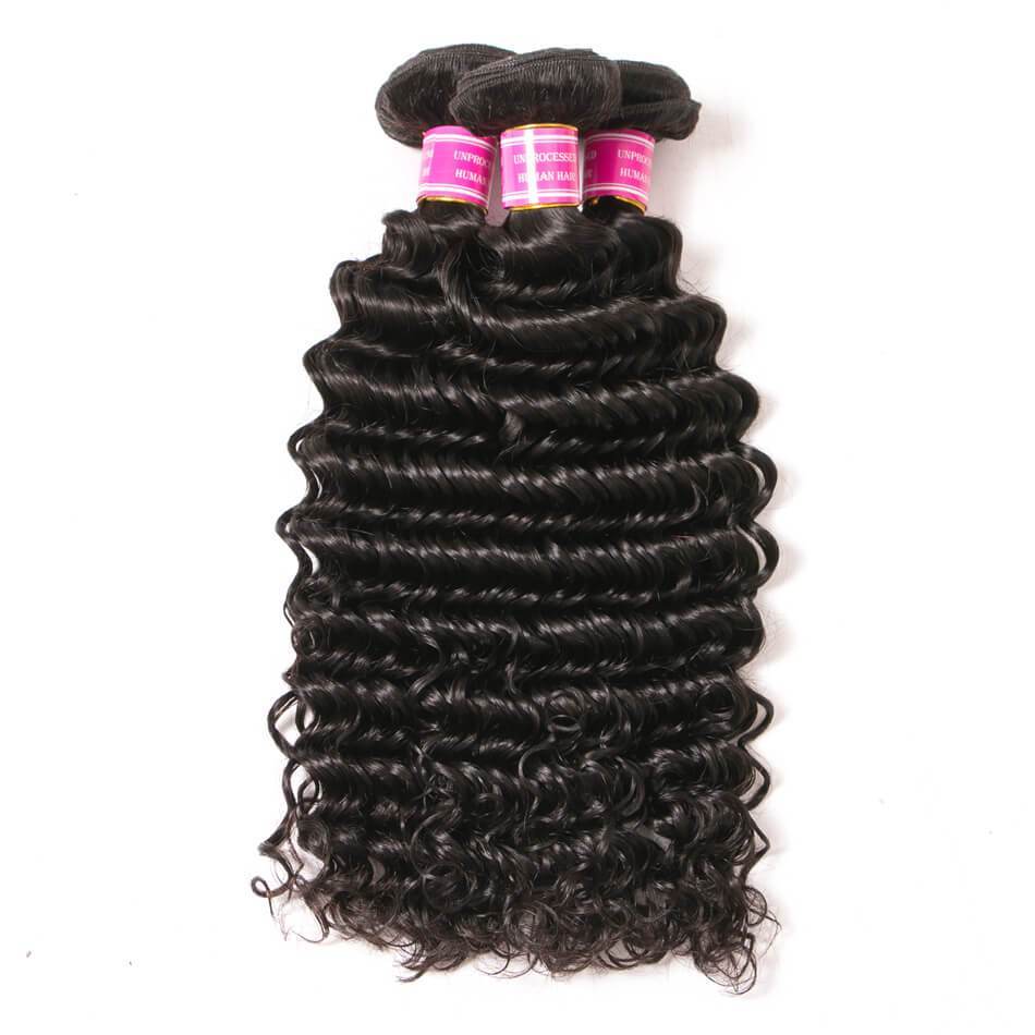 VRBest Indian Deep Wave Virgin Hair 3 Bundles With 13x4 Lace Frontal Closure