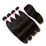 VRBest Peruvian Straight Hair 4 Bundles With Lace Closure