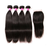 VRBest 4 Bundles Malaysian Virgin Human Hair Straight With 4x4 Lace Closure