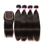 VRBest Peruvian Straight Hair 4 Bundles With Lace Closure