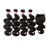 VRBest Malaysian Virgin Human Hair Body Wave 4 Bundles With 4x4 Lace Closure