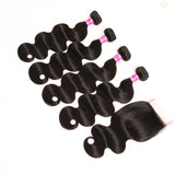 VRBest 4 Bundles Indian Virgin Human Hair Body Wave With 4x4 Lace Closure