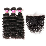 VRBest Indian Deep Wave Virgin Hair 3 Bundles With 13x4 Lace Frontal Closure