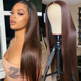 VRBest 4#Brown 13x4 Lace Front Human Hair Wigs Straight Colored Wigs