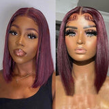 VRBest Short Burgundy Wigs Human Hair Straight 13x4 Lace Front Bob Wigs
