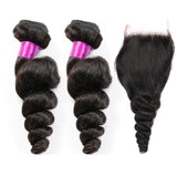 VRBest Indian Virgin Human Hair Loose Wave 4 Bundles With 4x4 Lace Closure