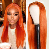 VRBest Orange Ginger Wigs Human Hair Straight 13x4 Lace Front Wigs