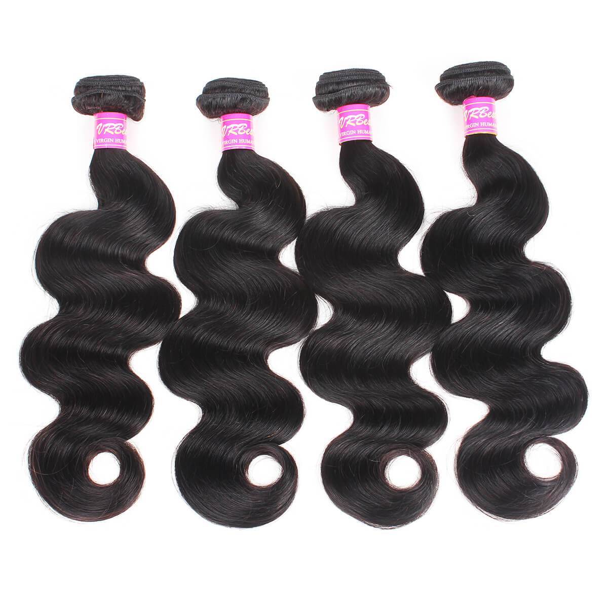 VRBest 4 Bundles Brazilian Virgin Hair Body Wave With 13x4 Lace Frontal Closure