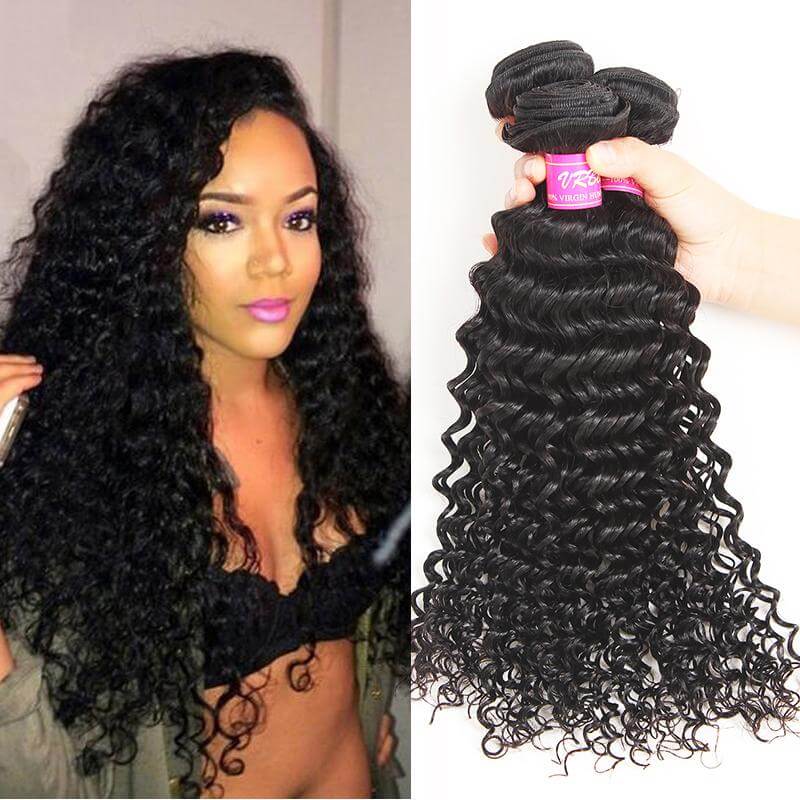 VRBest 4 Bundles Brazilian Virgin Hair Deep Wave With 13x4 Lace Frontal Closure