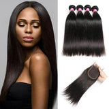 VRBest Brazilian Straight Virgin Human Hair 4 Bundles With 4x4 Closure