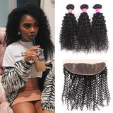 VRBest 4 Bundles Indian Virgin Curly Hair With Ear to Ear 13x4 Lace Frontal Closure