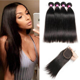 VRBest 4 Bundles Indian Virgin Human Hair Straight With 4x4 Lace Closure