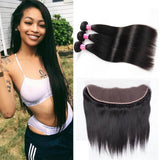 VRBest Peruvian Virgin Hair Straight 3 Bundles With Ear to Ear 13x4 Lace Frontal Closure