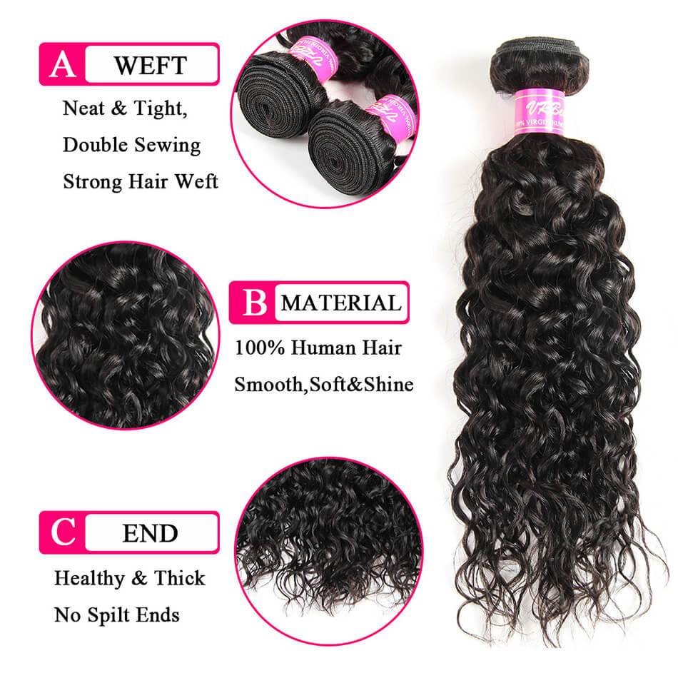 VRBest Indian Virgin Hair Water Wave 4 Bundles Unprocessed Human Hair